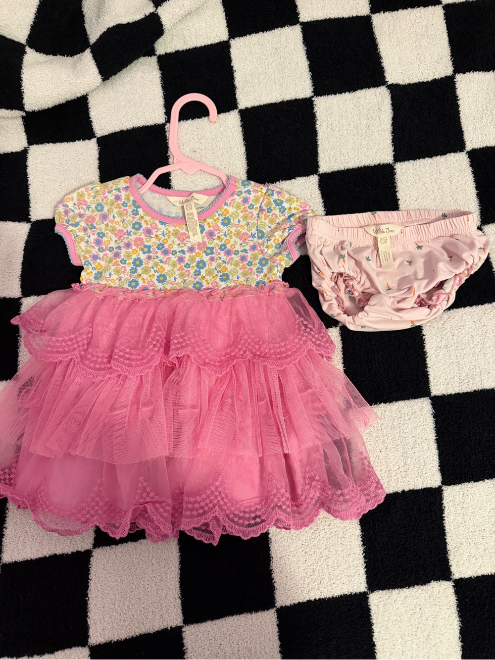 Matilda Jane Pink Floral Tulle Dress with Matching Pink Bloomers 6-12 months